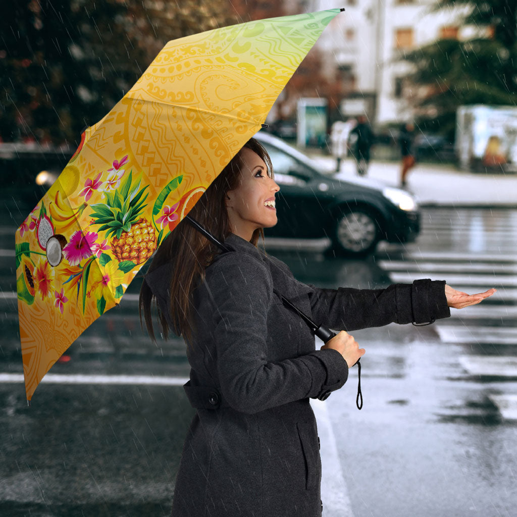Hawaiian Tropical Fruits and Plants Umbrella Kakau Pattern Summer Vibe LT03 - Polynesian Pride