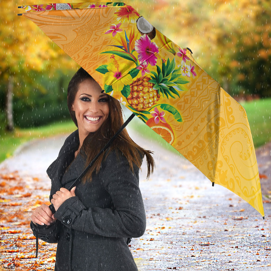 Hawaiian Tropical Fruits and Plants Umbrella Kakau Pattern Summer Vibe LT03 - Polynesian Pride