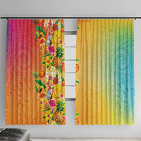 Hawaiian Tropical Fruits and Plants Window Curtain Kakau Pattern Summer Vibe LT03 With Hooks Multicolor - Polynesian Pride