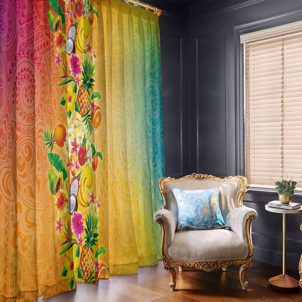 Hawaiian Tropical Fruits and Plants Window Curtain Kakau Pattern Summer Vibe LT03 - Polynesian Pride
