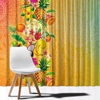 Hawaiian Tropical Fruits and Plants Window Curtain Kakau Pattern Summer Vibe LT03 - Polynesian Pride