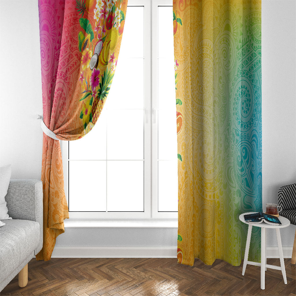 Hawaiian Tropical Fruits and Plants Window Curtain Kakau Pattern Summer Vibe LT03 - Polynesian Pride