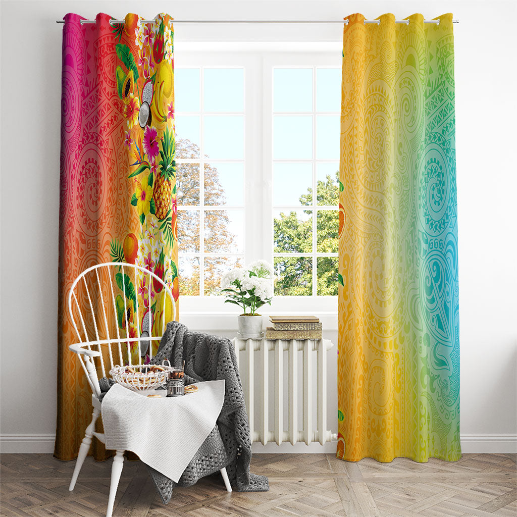 Hawaiian Tropical Fruits and Plants Window Curtain Kakau Pattern Summer Vibe LT03 - Polynesian Pride