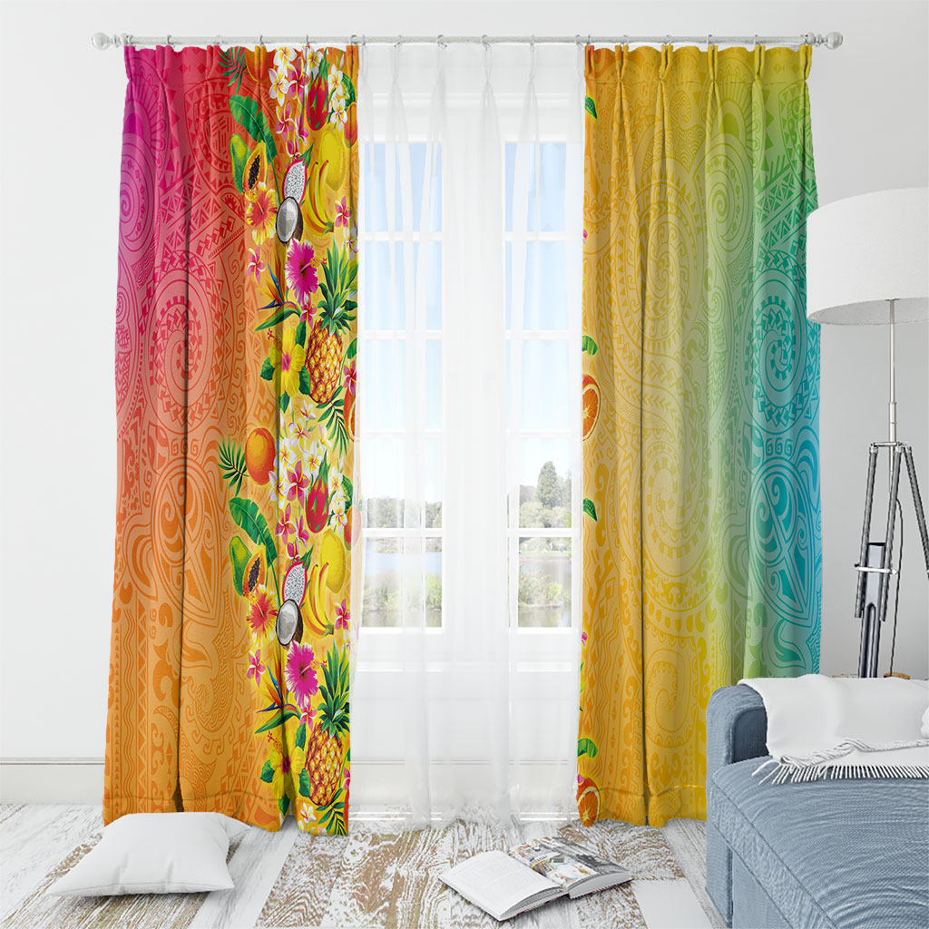 Hawaiian Tropical Fruits and Plants Window Curtain Kakau Pattern Summer Vibe LT03 - Polynesian Pride