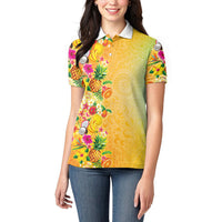 Hawaiian Tropical Fruits and Plants Women Polo Shirt Kakau Pattern Summer Vibe LT03 - Polynesian Pride