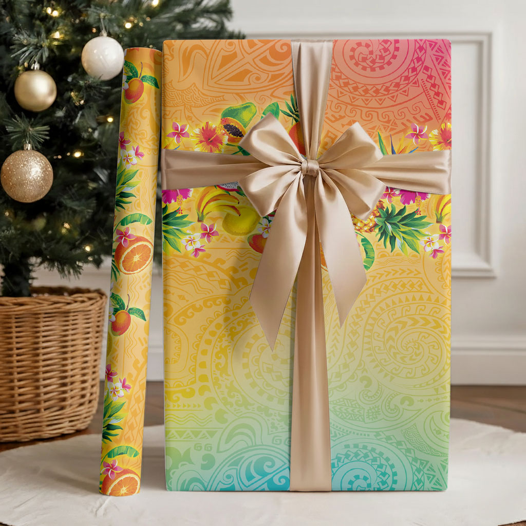 Hawaiian Tropical Fruits and Plants Wrapping Paper Kakau Pattern Summer Vibe LT03 - Polynesian Pride