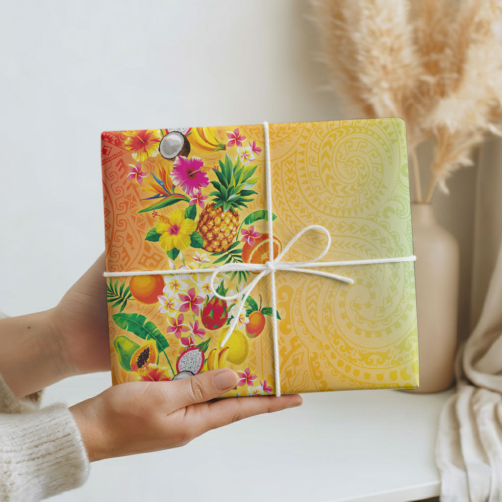 Hawaiian Tropical Fruits and Plants Wrapping Paper Kakau Pattern Summer Vibe LT03 - Polynesian Pride