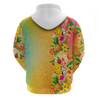 Hawaiian Tropical Fruits and Plants Zip Hoodie Kakau Pattern Summer Vibe LT03 - Polynesian Pride