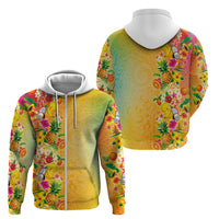 Hawaiian Tropical Fruits and Plants Zip Hoodie Kakau Pattern Summer Vibe LT03 - Polynesian Pride