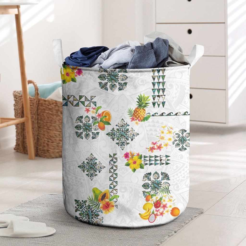 Hawaiian Quilts Laundry Basket Tropical Fruits and Plants LT03 White - Polynesian Pride