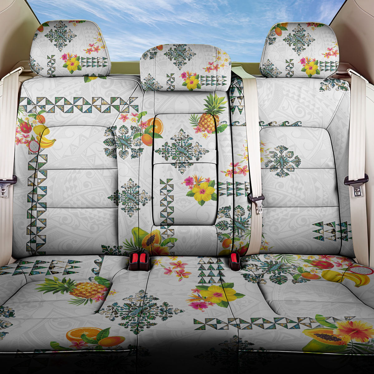 Hawaiian Quilts Back Car Seat Cover Tropical Fruits and Plants LT03 One Size White - Polynesian Pride
