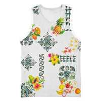 Hawaiian Quilts Basketball Jersey Tropical Fruits and Plants LT03 Unisex White - Polynesian Pride