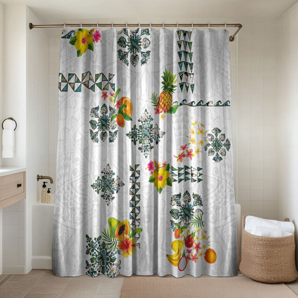 Hawaiian Quilts Bathroom Set Tropical Fruits and Plants LT03 Shower Curtain Only White - Polynesian Pride