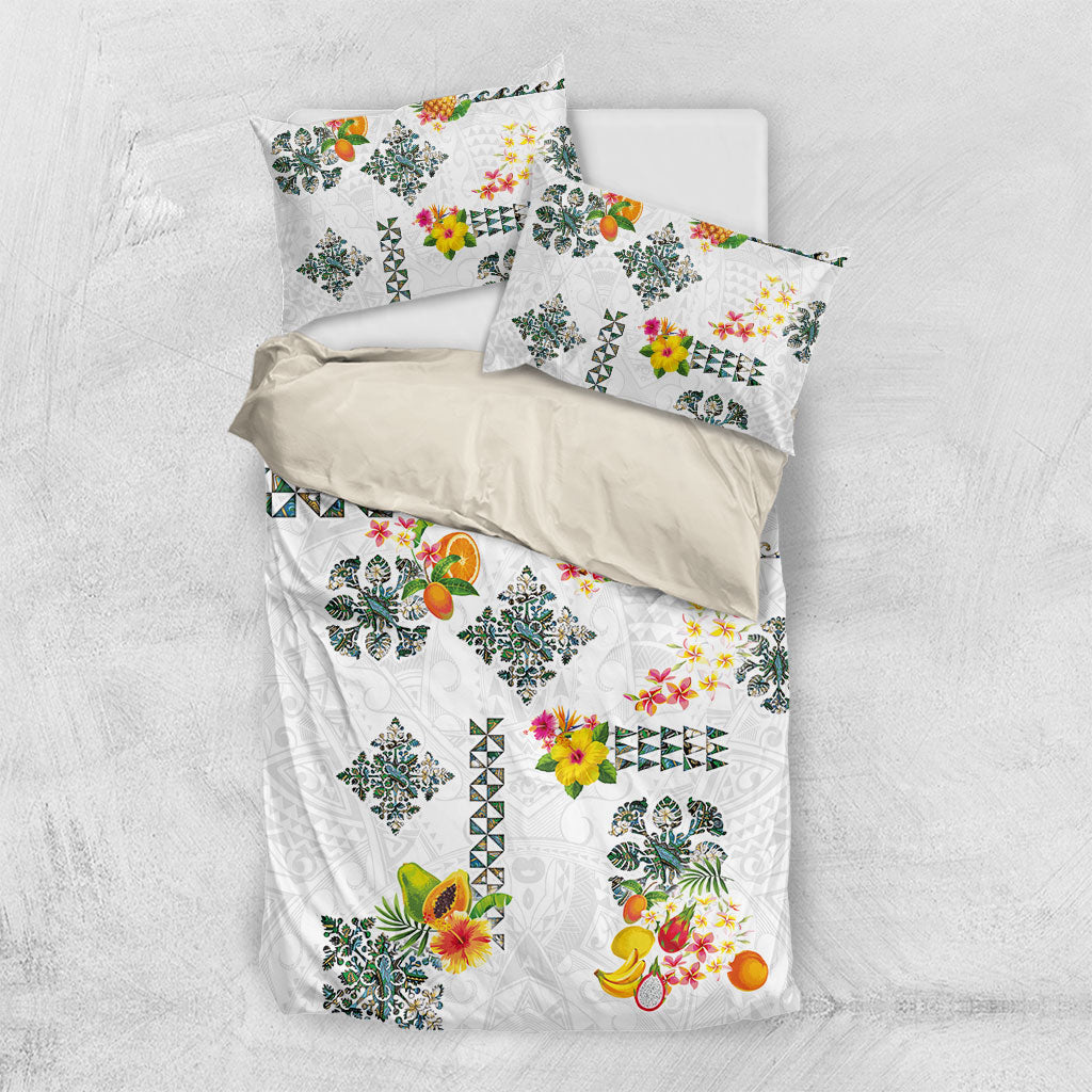 Hawaiian Quilts Bedding Set Tropical Fruits and Plants LT03 US Twin 172cm x 218cm White - Polynesian Pride
