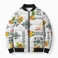 Hawaiian Quilts Bomber Puffer Jacket Tropical Fruits and Plants LT03 Unisex White - Polynesian Pride
