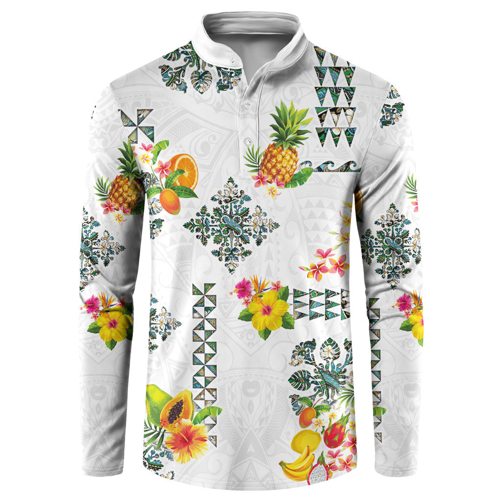 Hawaiian Quilts Button Sweatshirt Tropical Fruits and Plants LT03 White - Polynesian Pride