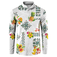 Hawaiian Quilts Button Sweatshirt Tropical Fruits and Plants LT03 White - Polynesian Pride