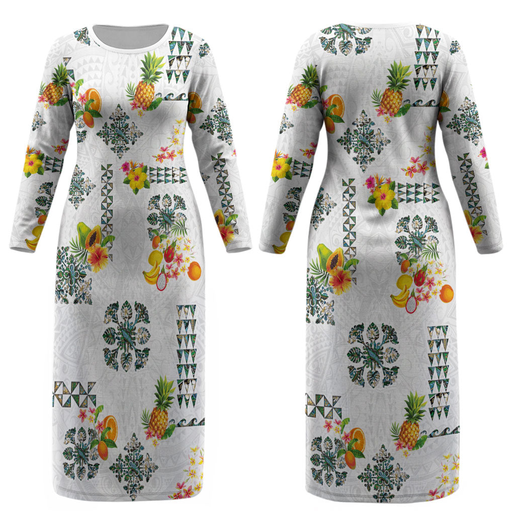 Hawaiian Quilts Couples Matching Long Sleeve Bodycon Dress and Long Sleeve Button Shirt Tropical Fruits and Plants LT03 - Polynesian Pride