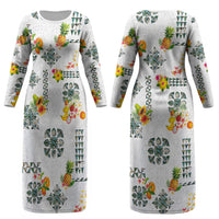 Hawaiian Quilts Couples Matching Long Sleeve Bodycon Dress and Long Sleeve Button Shirt Tropical Fruits and Plants LT03 - Polynesian Pride