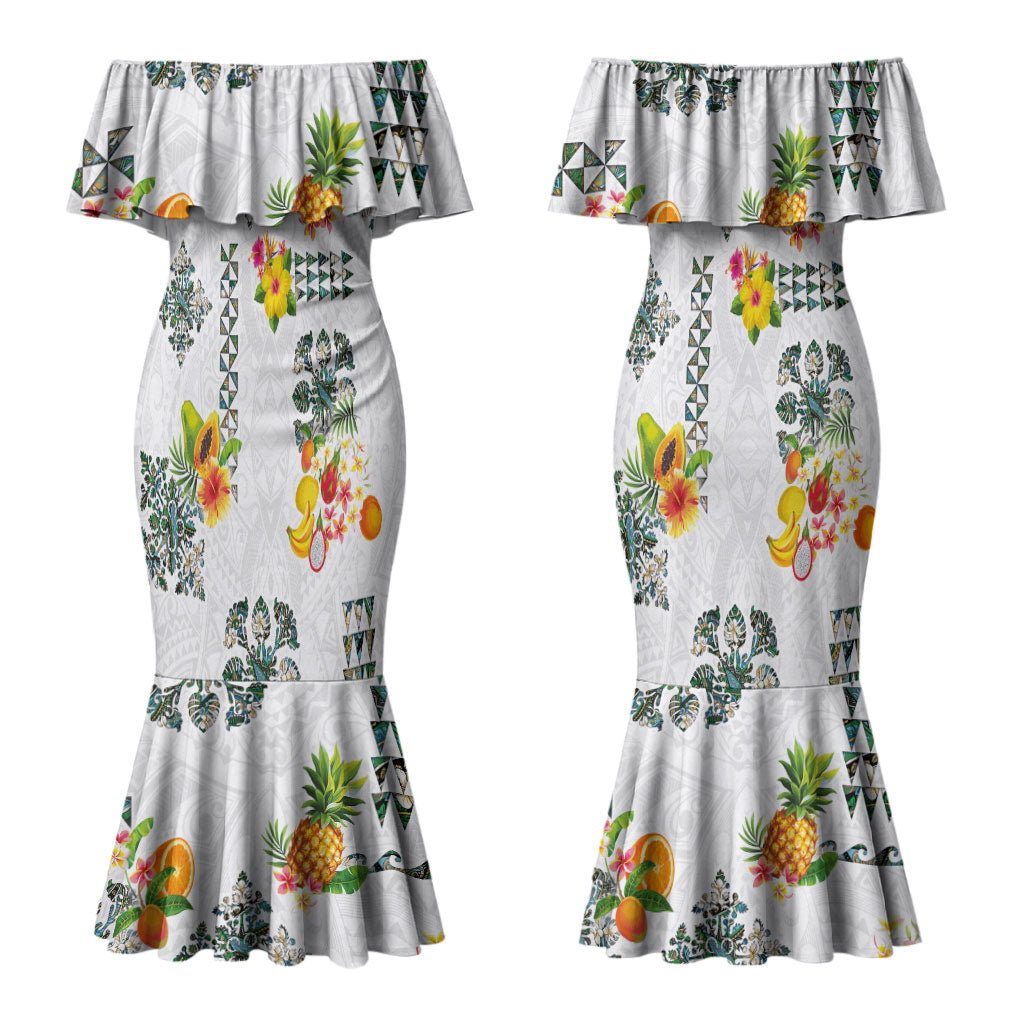 Hawaiian Quilts Couples Matching Mermaid Dress and Long Sleeve Button Shirt Tropical Fruits and Plants LT03 - Polynesian Pride