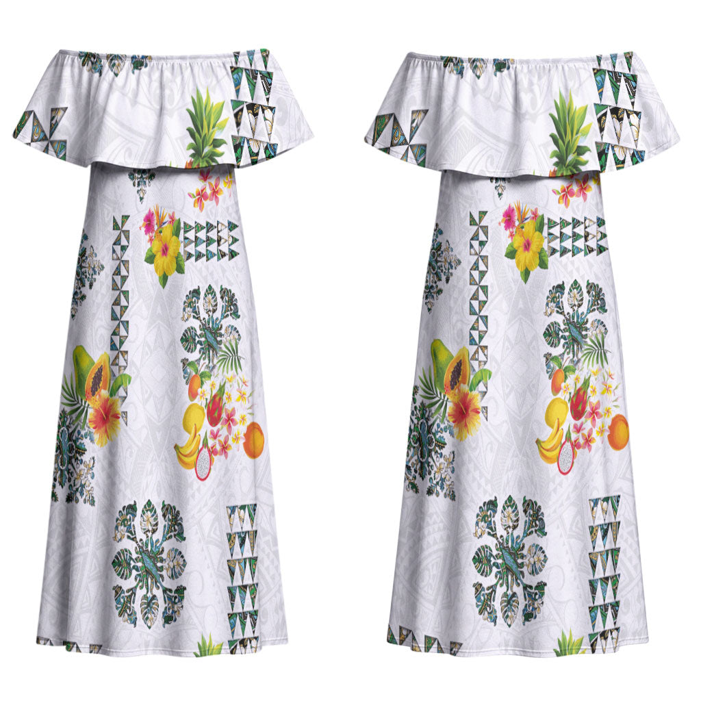 Hawaiian Quilts Couples Matching Off Shoulder Maxi Dress and Long Sleeve Button Shirt Tropical Fruits and Plants LT03 - Polynesian Pride