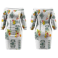 Hawaiian Quilts Couples Matching Off The Shoulder Long Sleeve Dress and Long Sleeve Button Shirt Tropical Fruits and Plants LT03 - Polynesian Pride