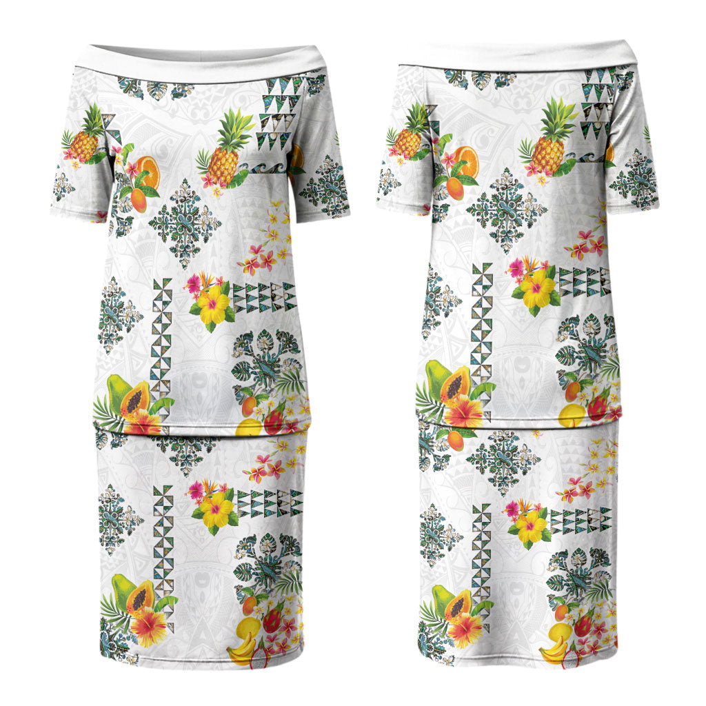Hawaiian Quilts Couples Matching Puletasi and Long Sleeve Button Shirt Tropical Fruits and Plants LT03 - Polynesian Pride