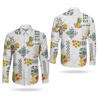 Hawaiian Quilts Couples Matching Short Sleeve Bodycon Dress and Long Sleeve Button Shirt Tropical Fruits and Plants LT03 - Polynesian Pride