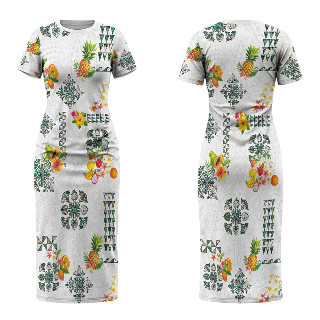 Hawaiian Quilts Couples Matching Short Sleeve Bodycon Dress and Long Sleeve Button Shirt Tropical Fruits and Plants LT03 - Polynesian Pride