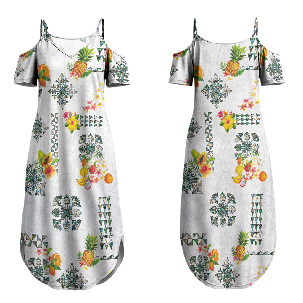 Hawaiian Quilts Couples Matching Summer Maxi Dress and Long Sleeve Button Shirt Tropical Fruits and Plants LT03 - Polynesian Pride