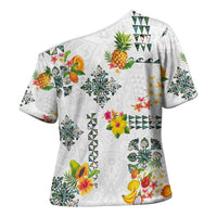 Hawaiian Quilts Cross Shoulder Shirt Tropical Fruits and Plants LT03 - Polynesian Pride