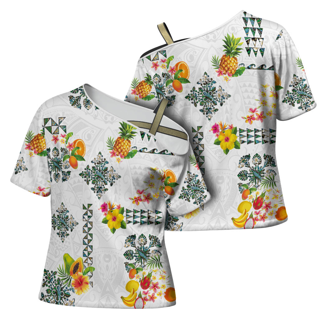 Hawaiian Quilts Cross Shoulder Shirt Tropical Fruits and Plants LT03 - Polynesian Pride