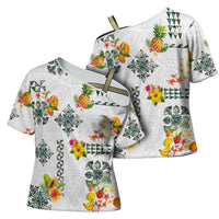 Hawaiian Quilts Cross Shoulder Shirt Tropical Fruits and Plants LT03 - Polynesian Pride