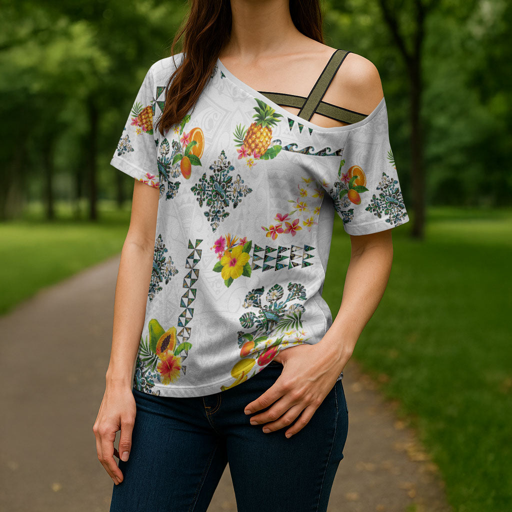 Hawaiian Quilts Cross Shoulder Shirt Tropical Fruits and Plants LT03 - Polynesian Pride