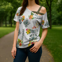 Hawaiian Quilts Cross Shoulder Shirt Tropical Fruits and Plants LT03 - Polynesian Pride