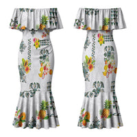 Hawaiian Quilts Family Matching Mermaid Dress and Hawaiian Shirt Tropical Fruits and Plants LT03 Mom's Dress White - Polynesian Pride