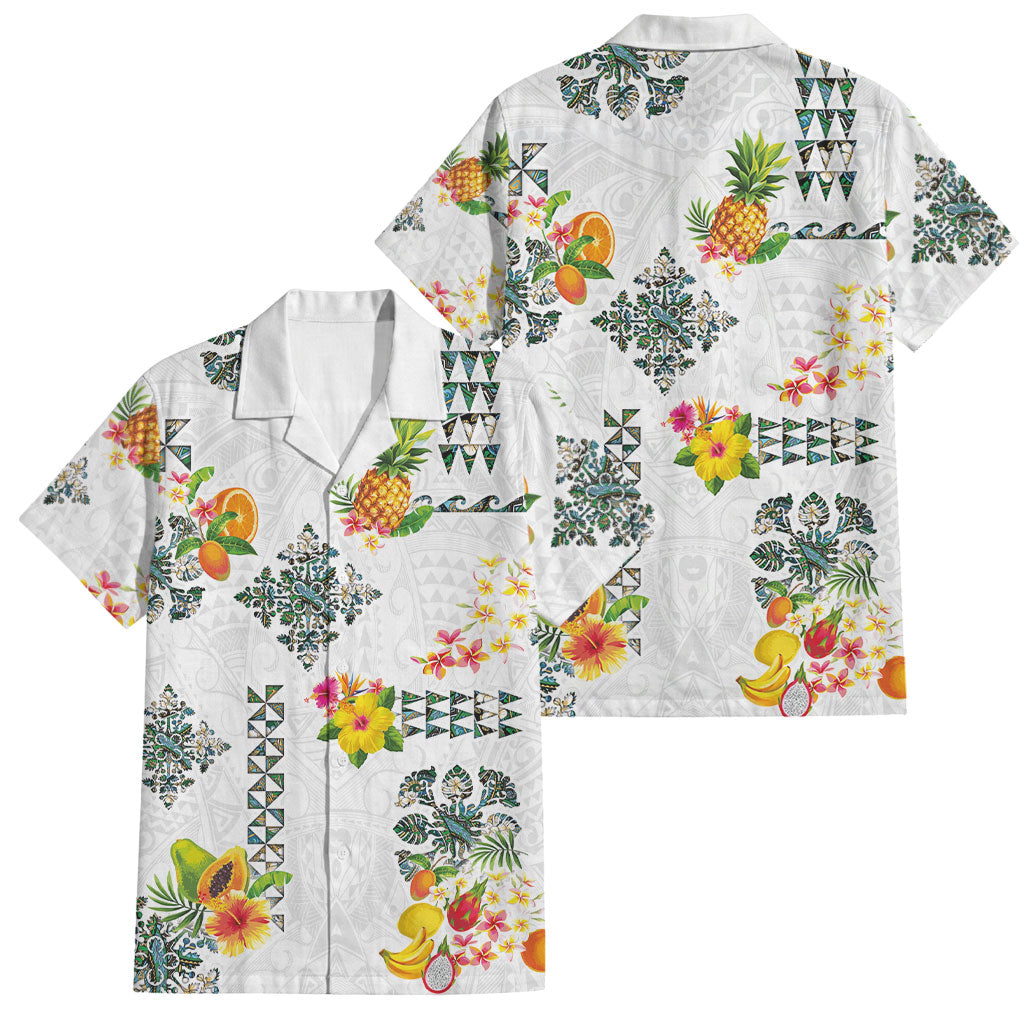 Hawaiian Quilts Family Matching Puletasi and Hawaiian Shirt Tropical Fruits and Plants LT03 Dad's Shirt - Short Sleeve White - Polynesian Pride