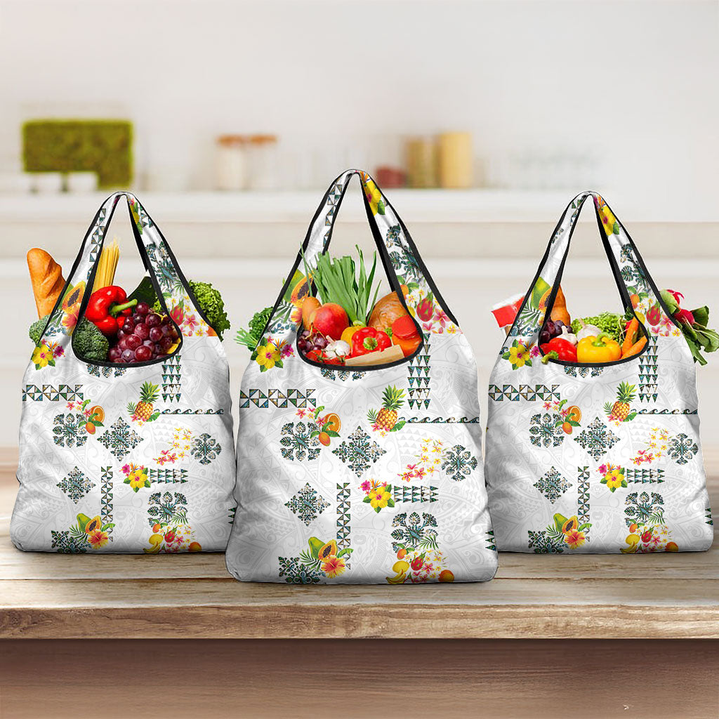 Hawaiian Quilts Grocery Bag Tropical Fruits and Plants LT03 3-pack One Size White - Polynesian Pride