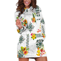 Hawaiian Quilts Hoodie Dress Tropical Fruits and Plants LT03 White - Polynesian Pride