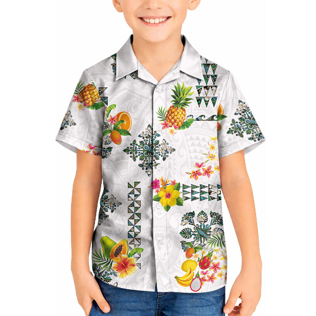 Hawaiian Quilts Kid Hawaiian Shirt Tropical Fruits and Plants LT03 Kid White - Polynesian Pride