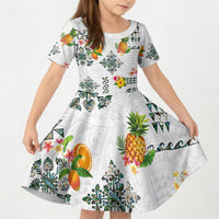 Hawaiian Quilts Kid Short Sleeve Dress Tropical Fruits and Plants LT03 KID White - Polynesian Pride