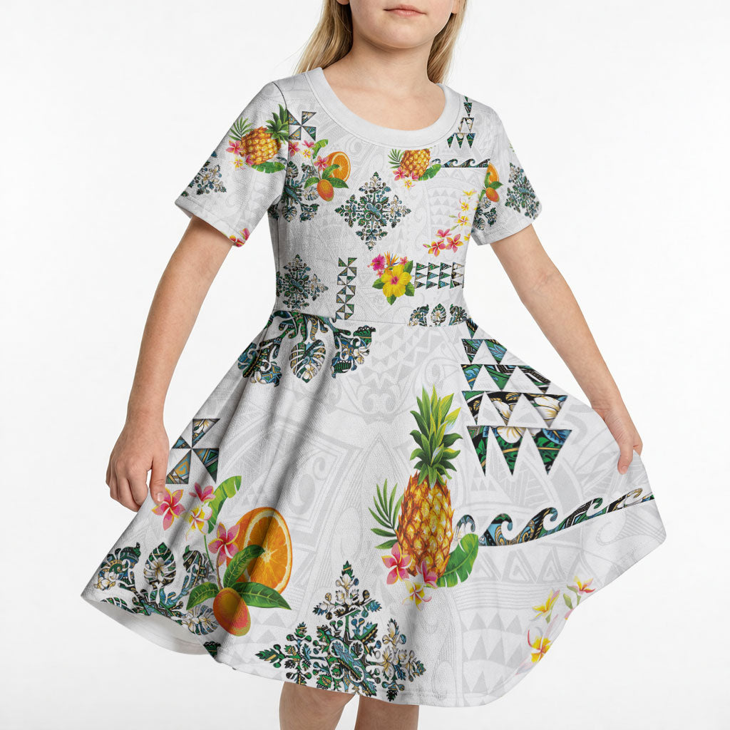 Hawaiian Quilts Kid Short Sleeve Dress Tropical Fruits and Plants LT03 - Polynesian Pride