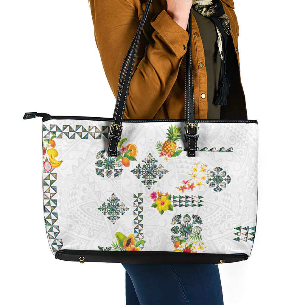 Hawaiian Quilts Leather Tote Bag Tropical Fruits and Plants LT03 - Polynesian Pride