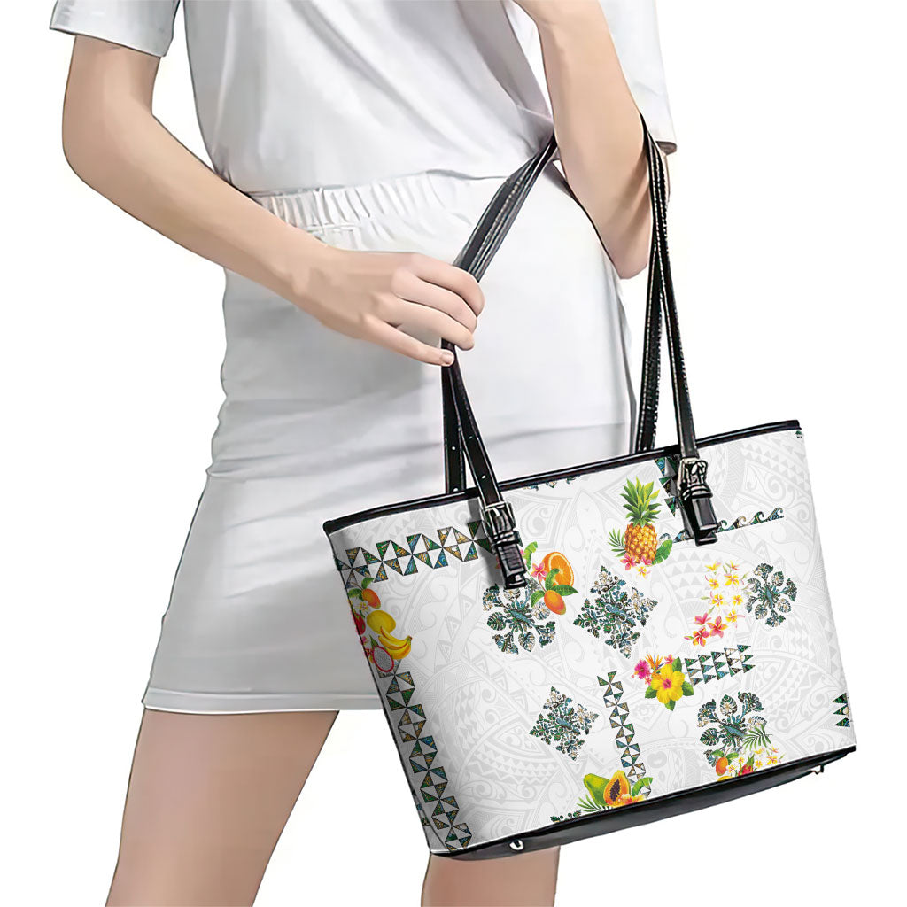 Hawaiian Quilts Leather Tote Bag Tropical Fruits and Plants LT03 - Polynesian Pride