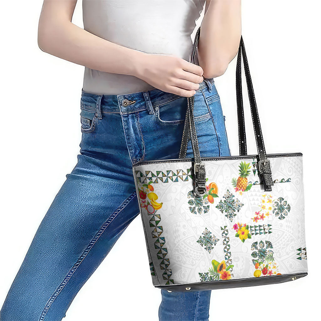 Hawaiian Quilts Leather Tote Bag Tropical Fruits and Plants LT03 - Polynesian Pride