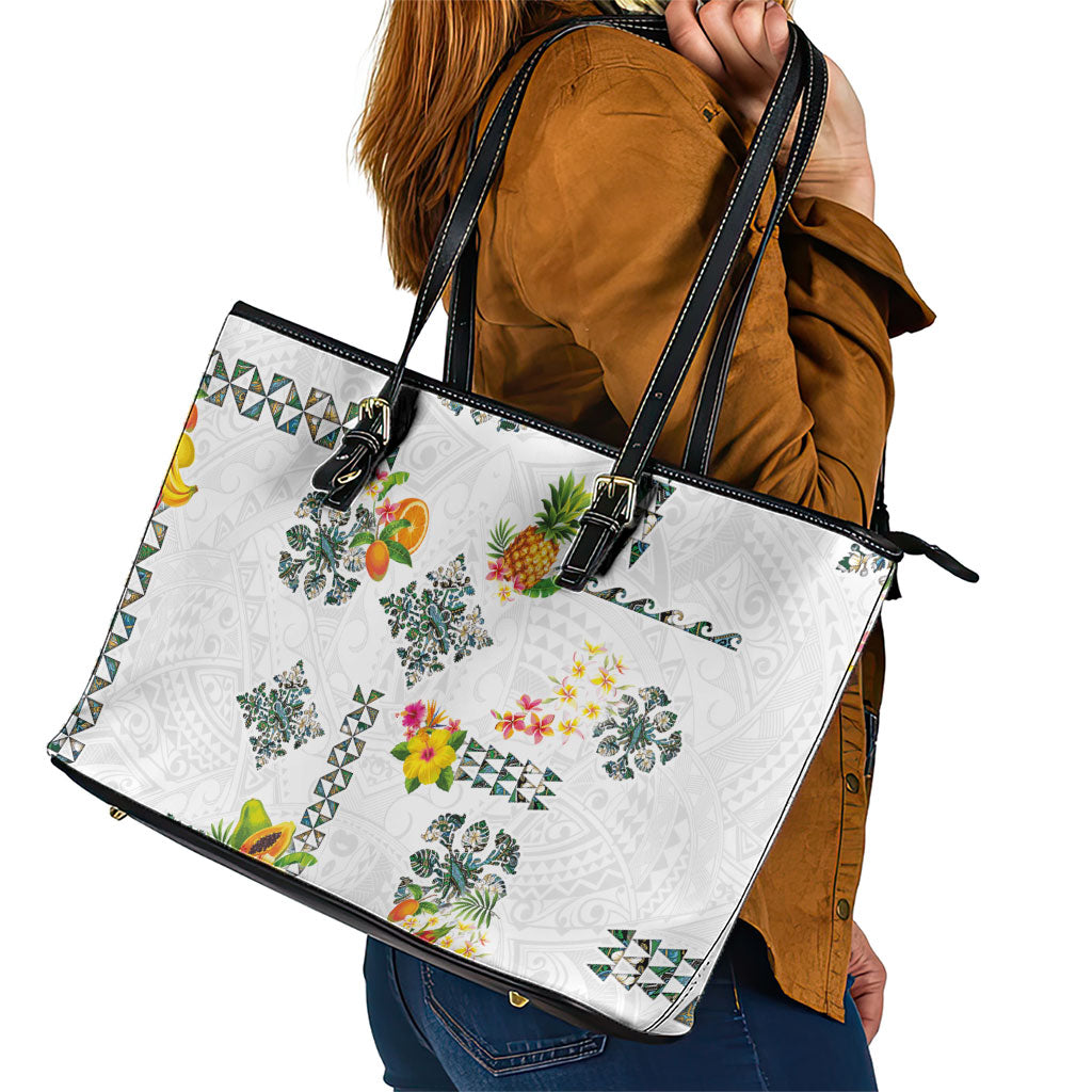 Hawaiian Quilts Leather Tote Bag Tropical Fruits and Plants LT03 - Polynesian Pride