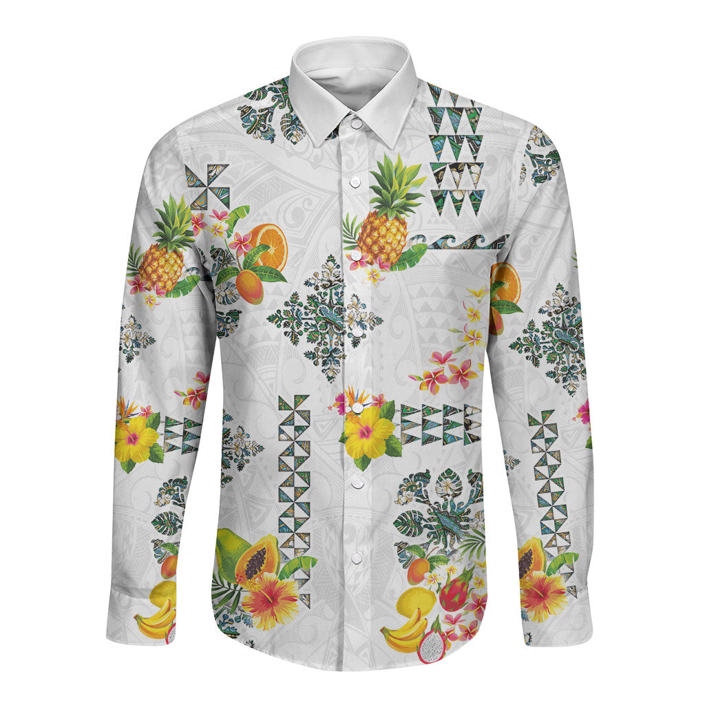 Hawaiian Quilts Long Sleeve Button Shirt Tropical Fruits and Plants LT03 Unisex White - Polynesian Pride