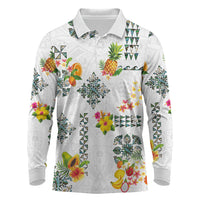 Hawaiian Quilts Long Sleeve Polo Shirt Tropical Fruits and Plants LT03 White - Polynesian Pride