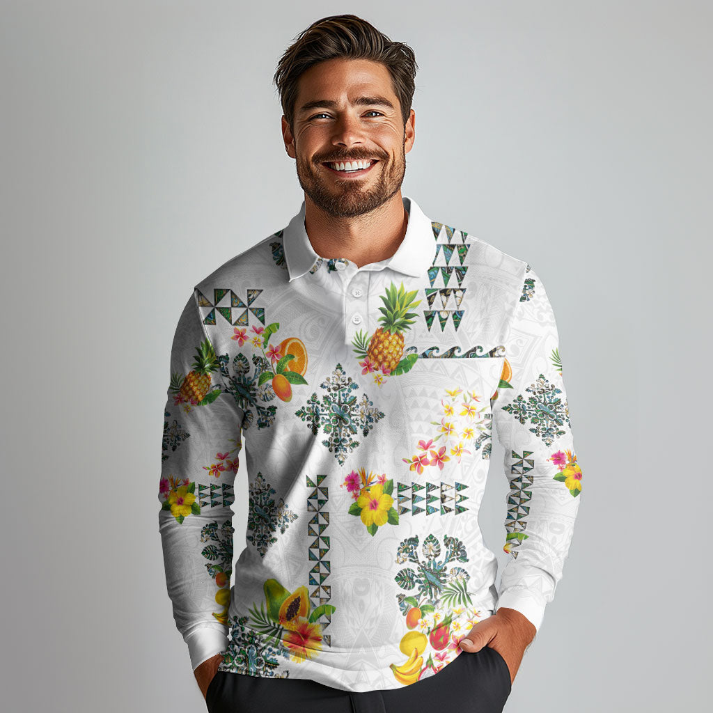 Hawaiian Quilts Long Sleeve Polo Shirt Tropical Fruits and Plants LT03 - Polynesian Pride