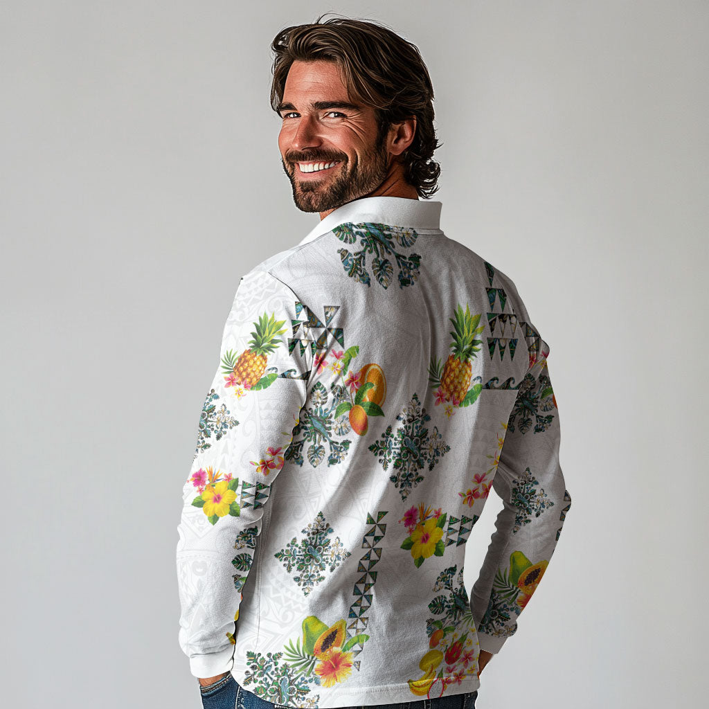 Hawaiian Quilts Long Sleeve Polo Shirt Tropical Fruits and Plants LT03 - Polynesian Pride